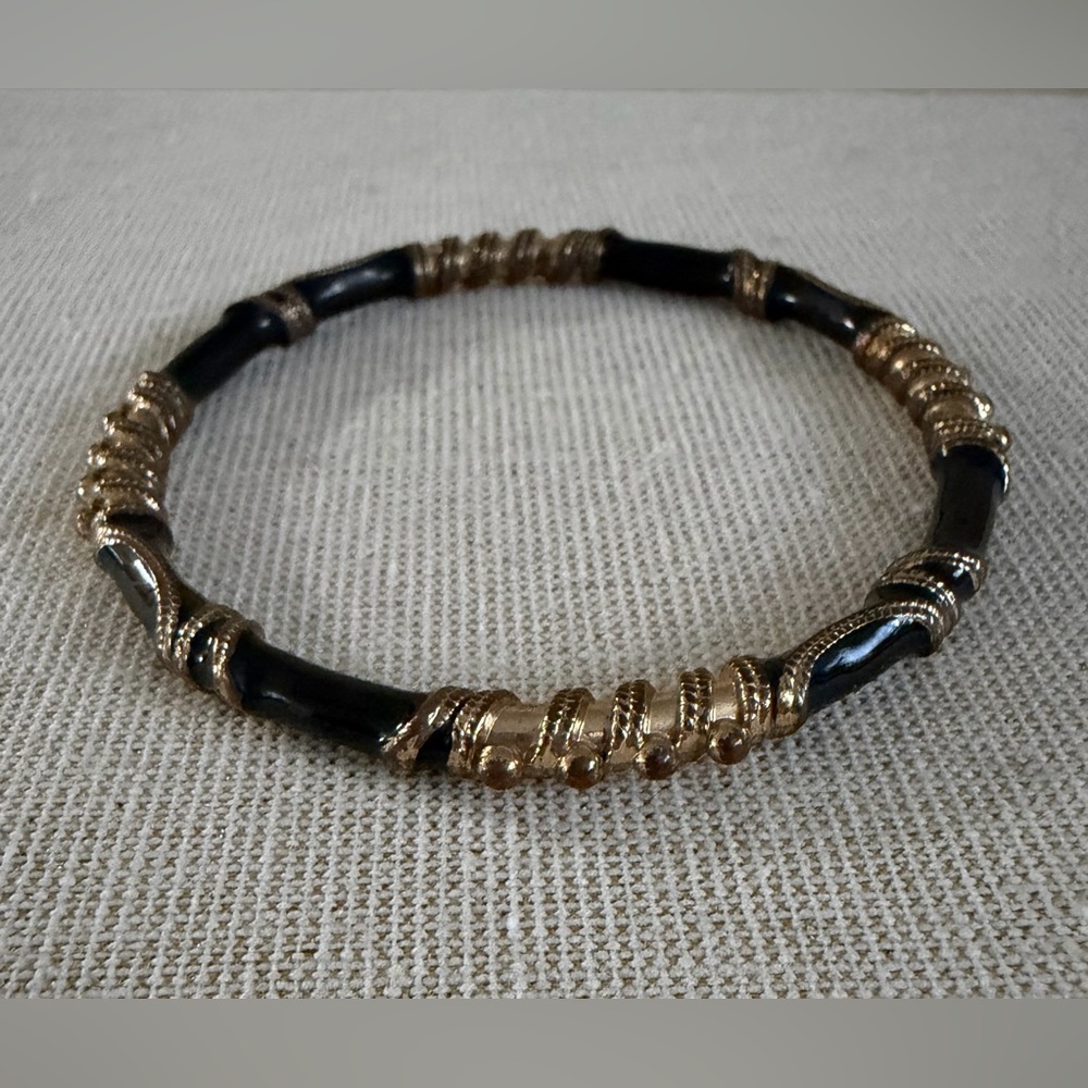 Black and Gold Wrapped Bangle Bracelet